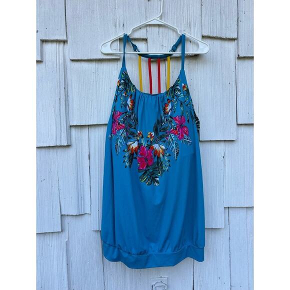Swim by Cacique Blue Tropical Print Tankini Top Lightly Lined No Wire Size 28 - Picture 3 of 9